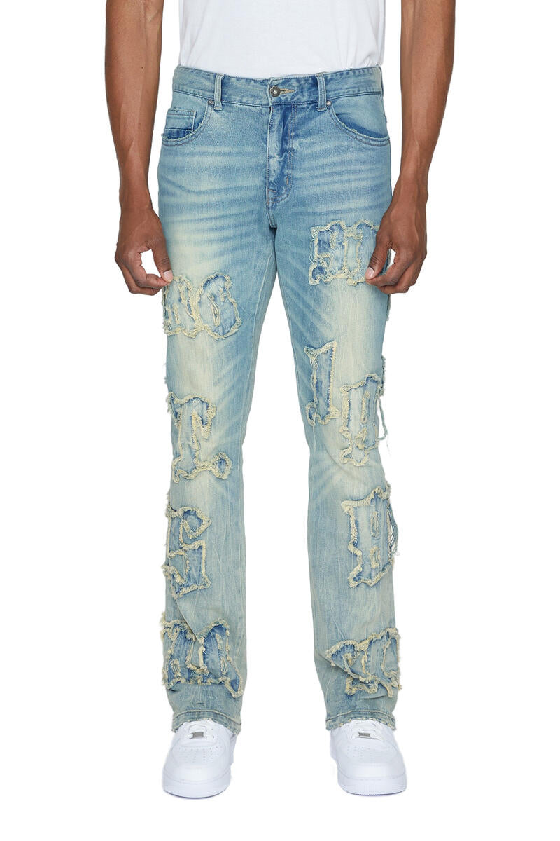 Smoke Rise Letter Applique Jeans Mens Style : Jp23549