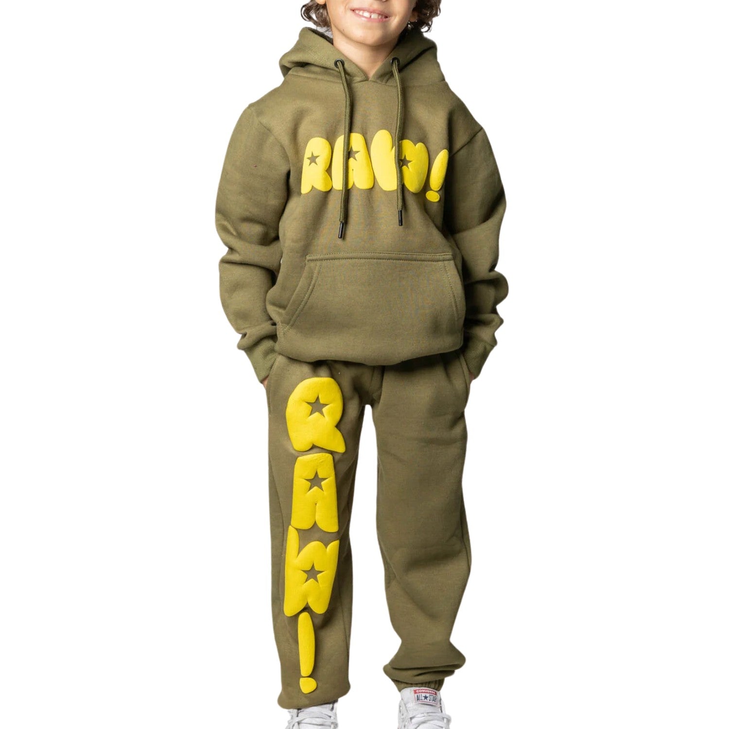 Rawyalty Star Yellow Puff Hoodie And Jogger Set Little Kids Style : Rtjs003