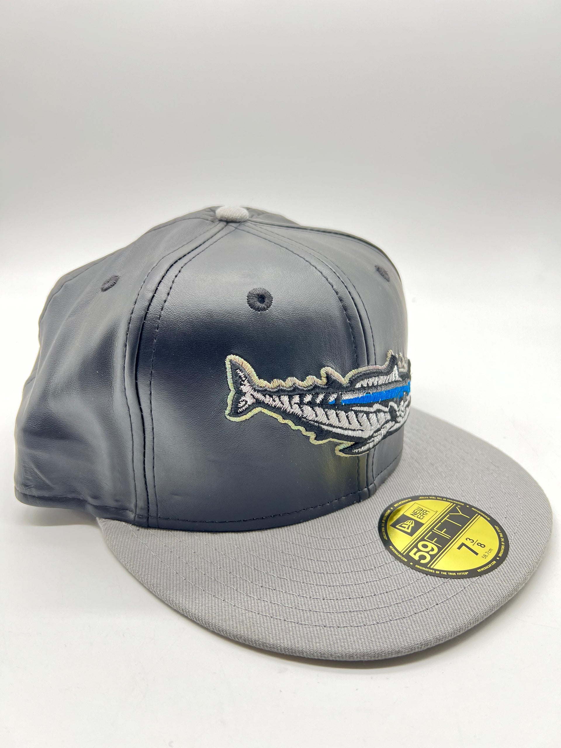 New Era 59fifty Pensacola Blue Wahoos Whale Black Leather Fitted Hat Unisex Style : Hhh-77225055