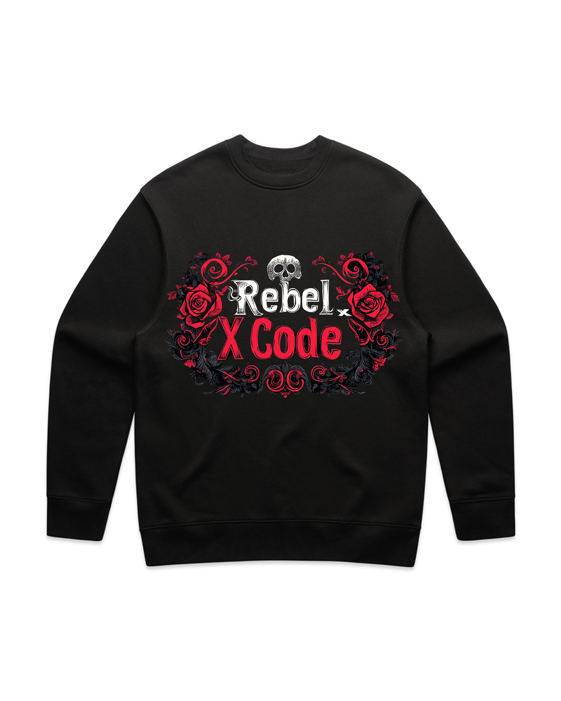 Rebel X Code Gothic Red Roses Crewneck Mens Style : Rxccrw005