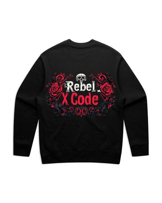 Rebel X Code Gothic Red Roses Crewneck Mens Style : Rxccrw005