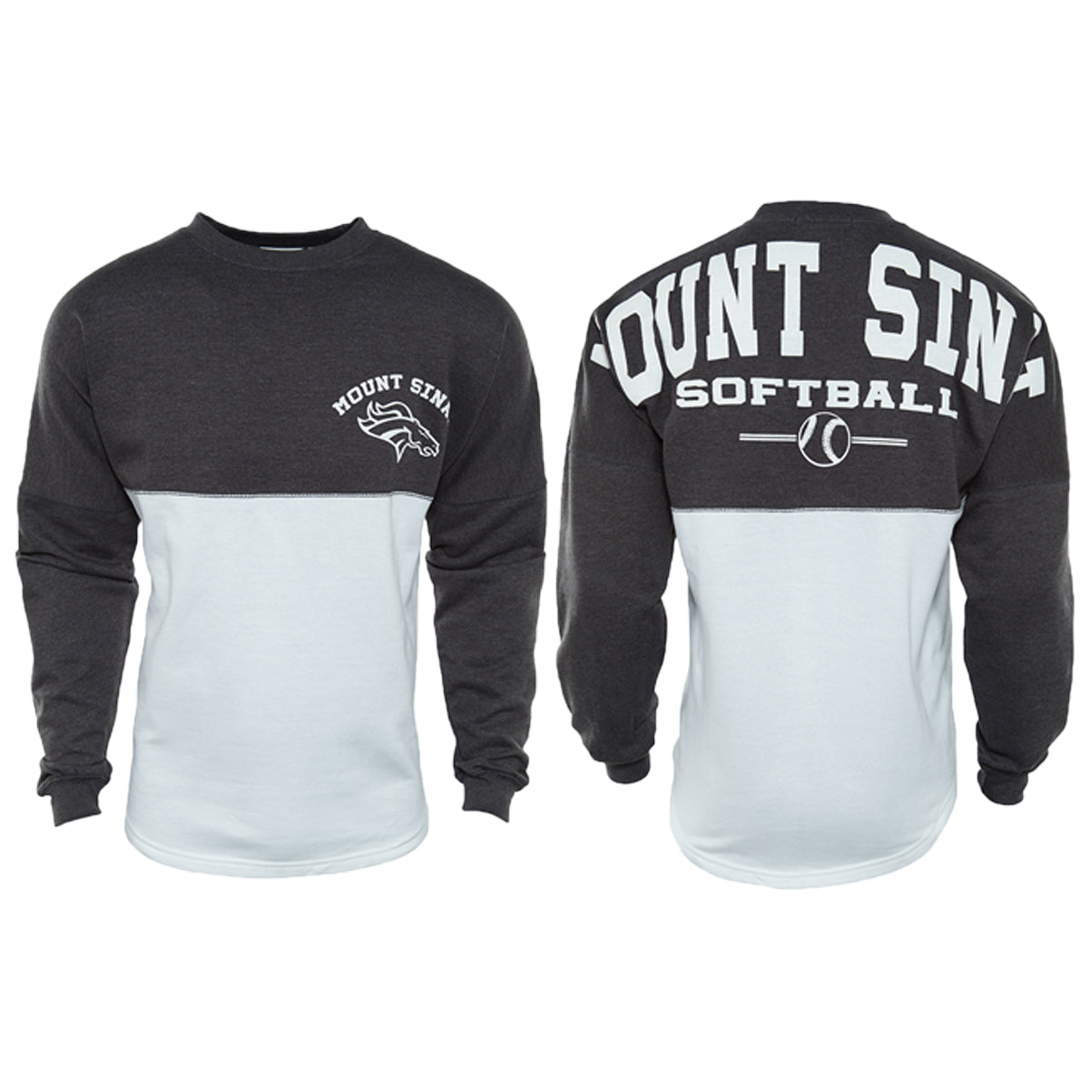 Basix Of America Mount Sinai Softball Two Tone Fleece Crewneck Pullover Sweatshirt Unisex Style : CNR-5000-02