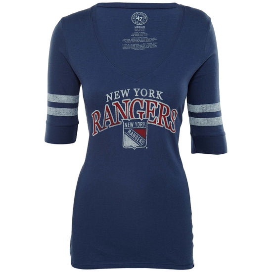 Forty Seven NY Rangers Flanker Stripe V-Neck Quarter Sleeve T-Shirt Womens Style : 211132