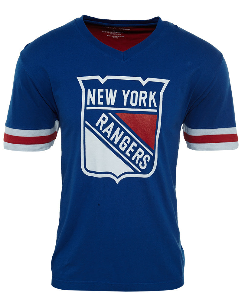 Wright Ditson NY Rangers Hat-trick Striped Sleeves V-Neck T-Shirt Mens Style : RN476